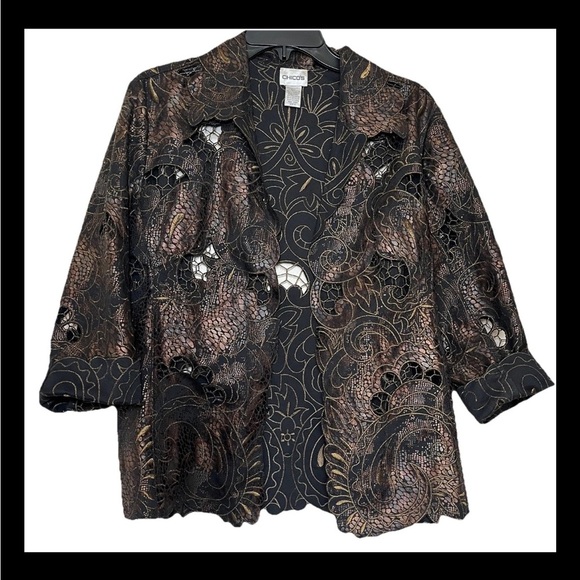 Chico's Paisley Women Size 2 Embroidered Cutout Metallic Tapestry Blazer - Picture 1 of 3